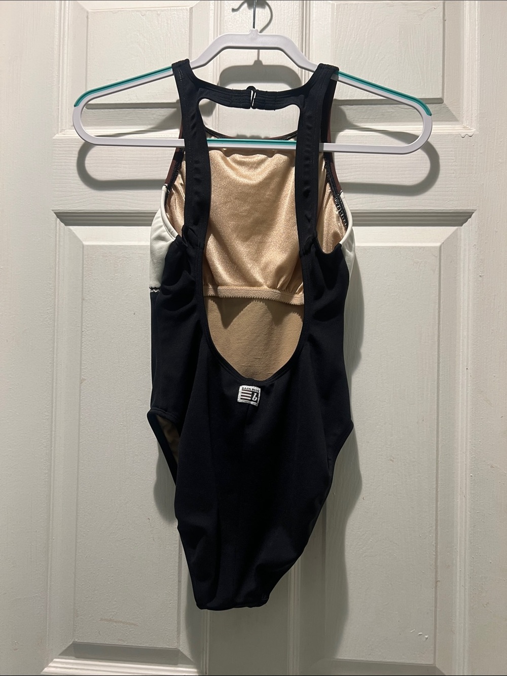 Colorblock High-Neck One-Piece Swimsuit - Brown/White/Black - Picture 7 of 9